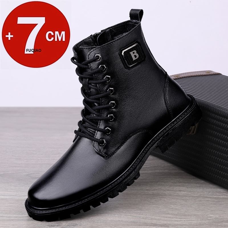 Men'S Shoes With Height Increase - Bottines rehaussantes en cuir véritable pour